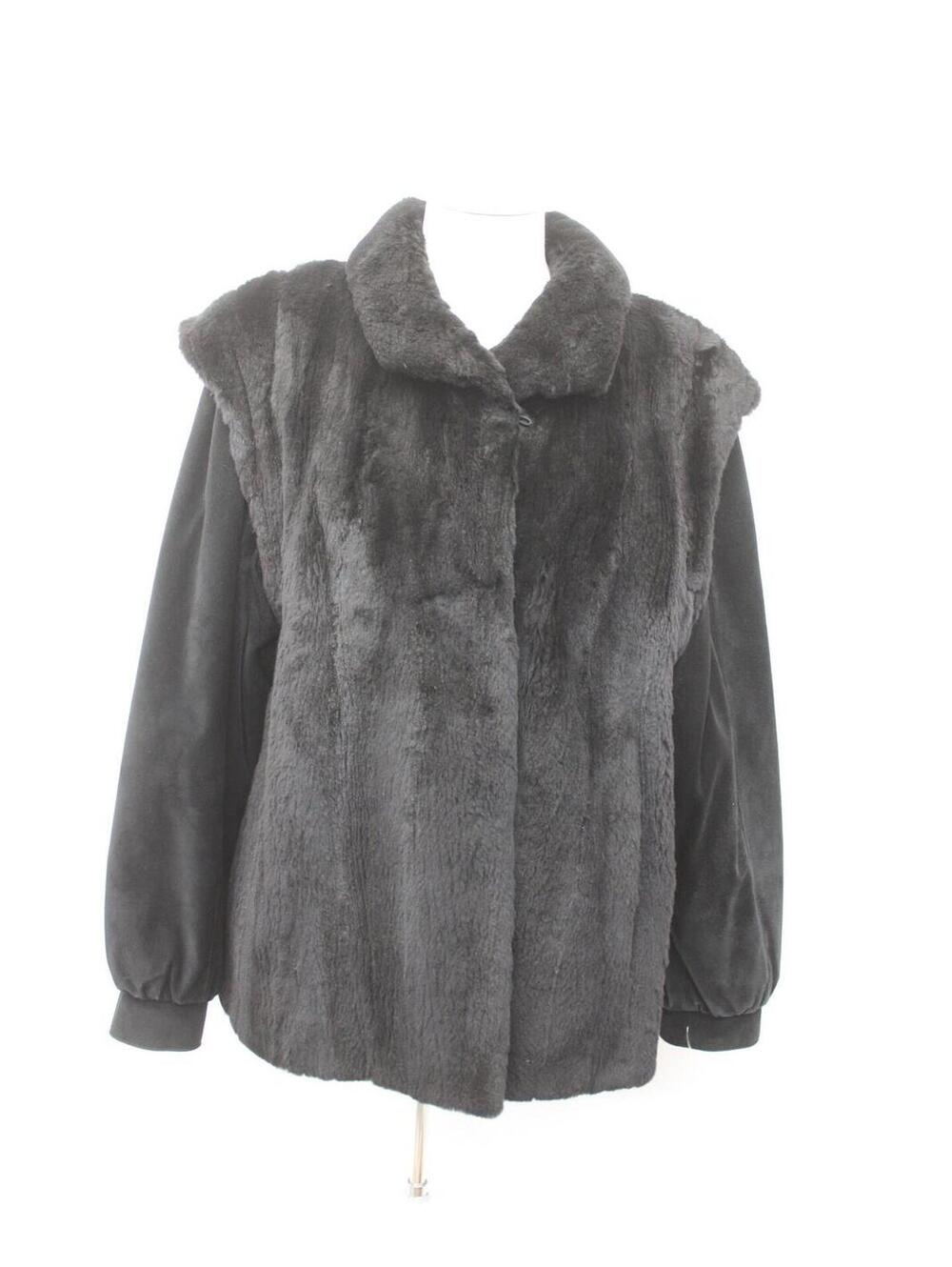 Excellent Black Sheared Raccoon & Suede Fur Coat Jacket Women Woman Size 6 Small